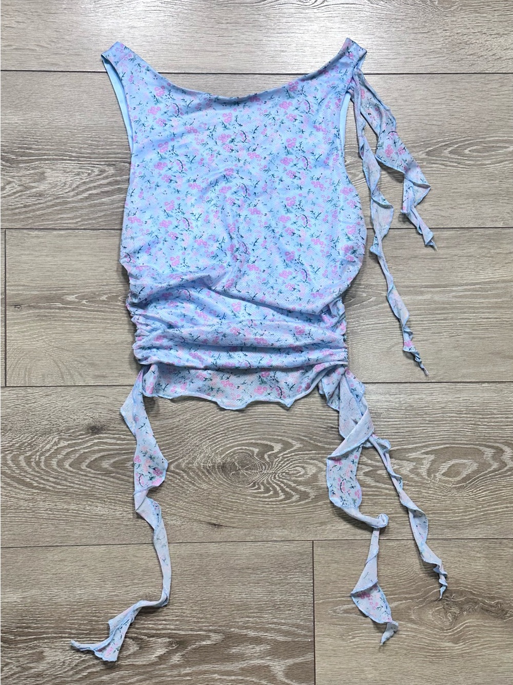 Lush Mesh Ditsy Floral Ruched Tank Top Ruffled - Picture 5 of 14